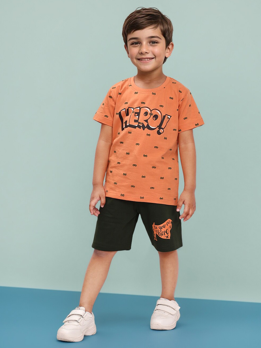 

Toonyport Boys Printed Pure Cotton T-shirt with Shorts, Orange