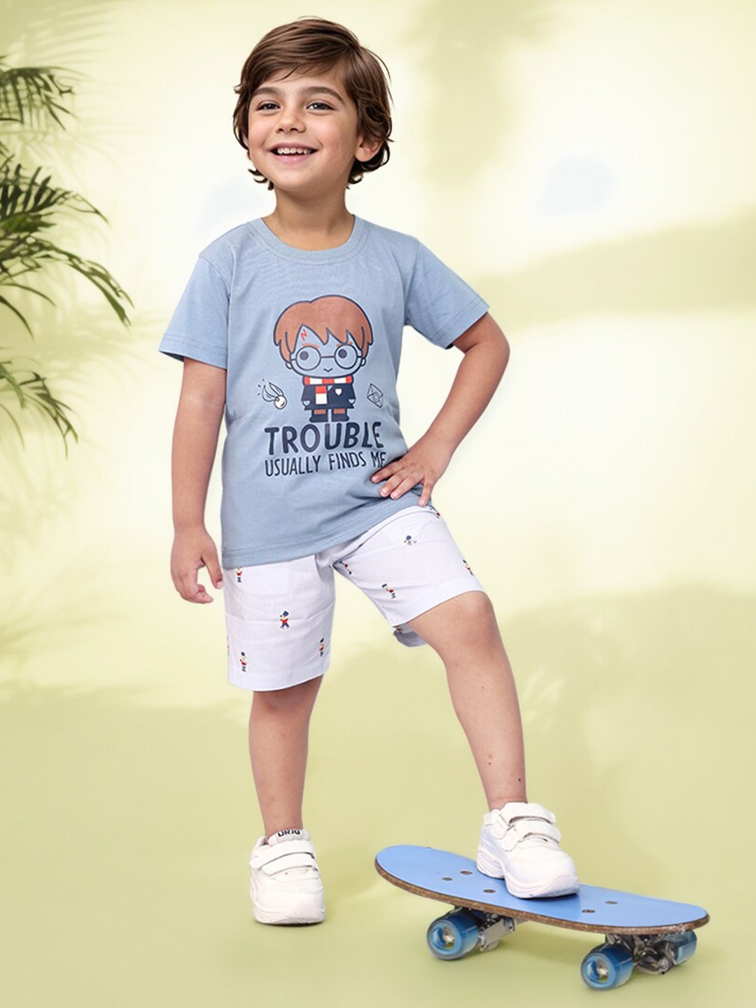 

Toonyport Boys Pack Of 2 Printed Pure Cotton T-shirts With Shorts, Blue