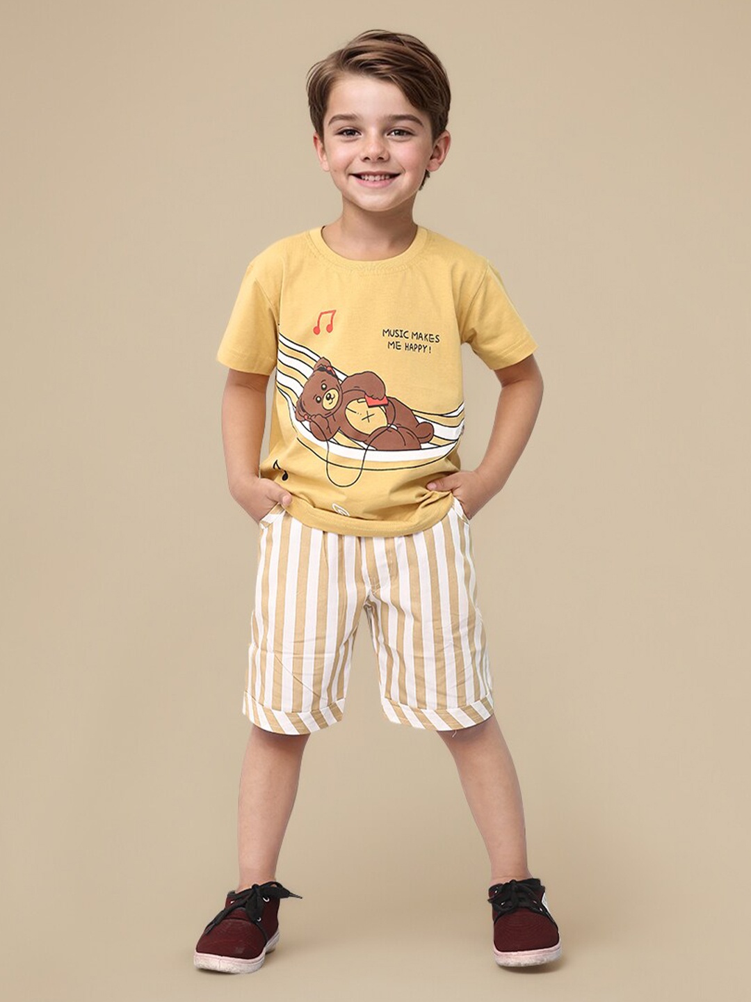 

Toonyport Boys Printed Cotton T-shirt with Shorts, Mustard