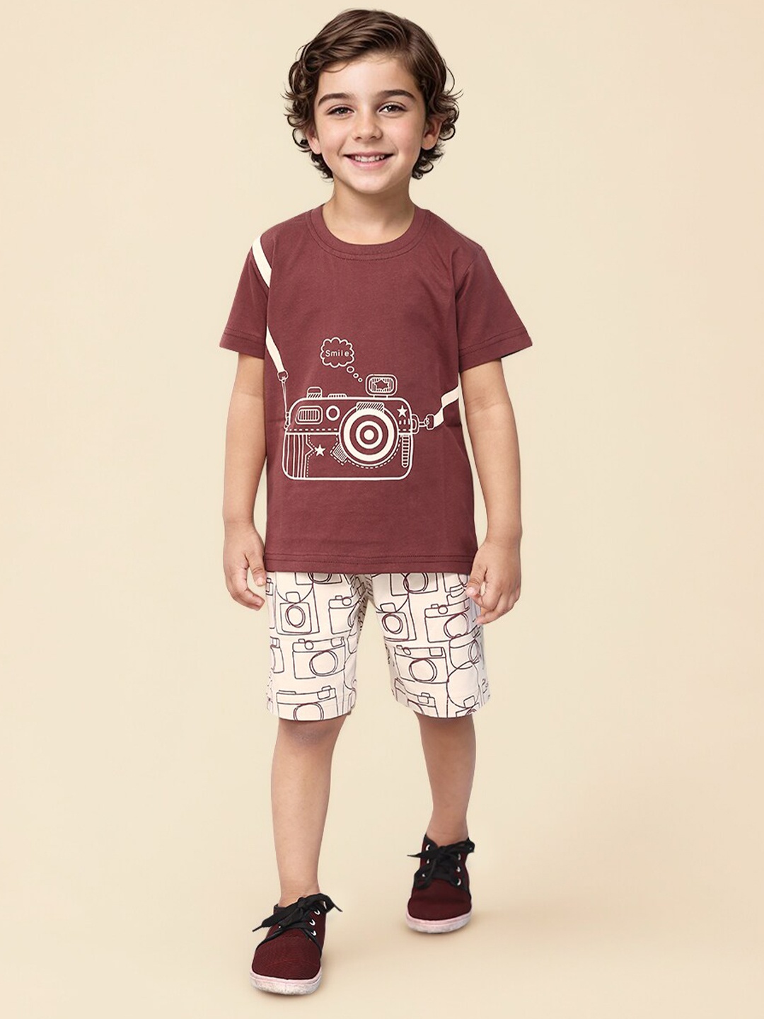 

Toonyport Boys Printed Pure Cotton T-shirt With Shorts, Rust