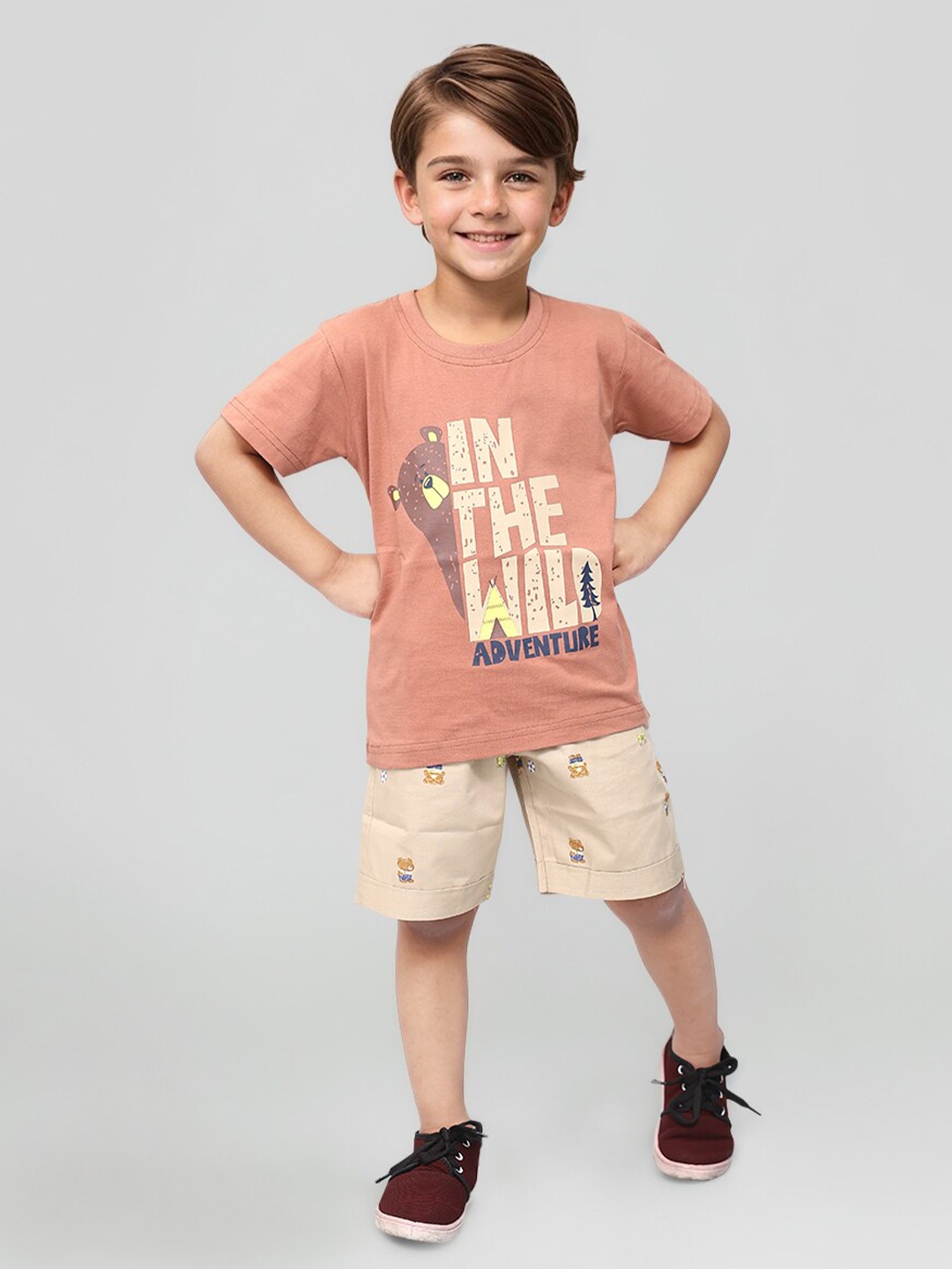

Toonyport Boys Printed Pure Cotton T-shirt with Shorts, Peach