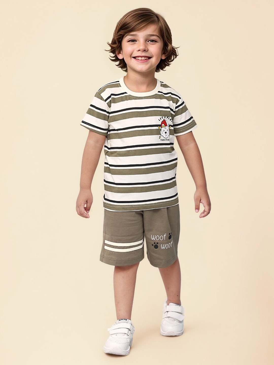 

Toonyport Boys Striped Pure Cotton T-shirt with Shorts, Green