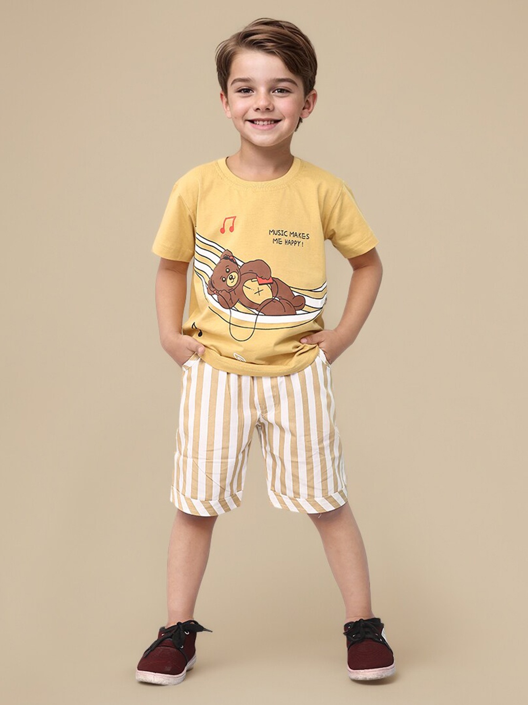 

Toonyport Boys Printed Pure Cotton T-shirt with Shorts, Mustard