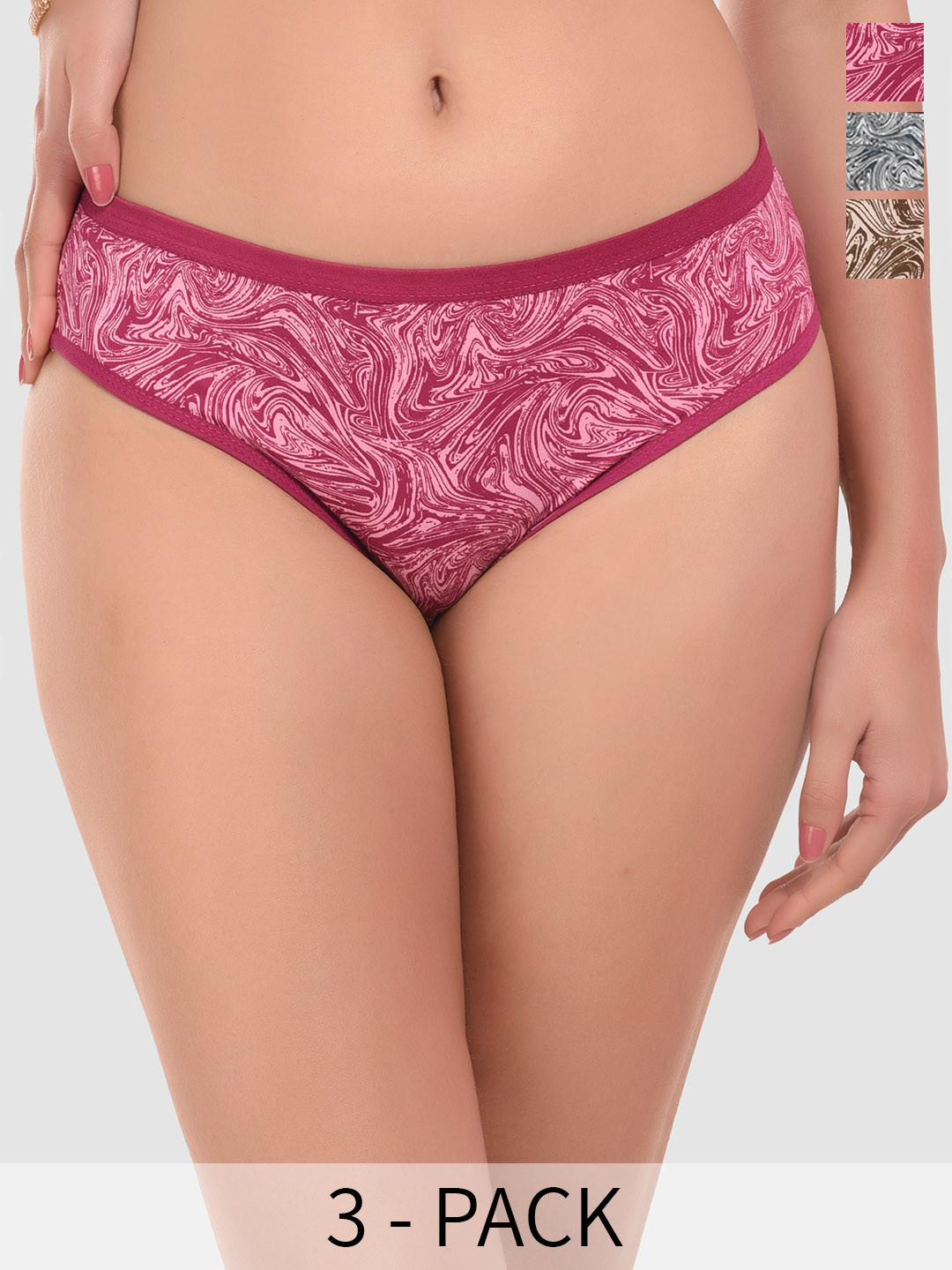 

Boleem Women Pack Of 3 Abstract Printed Mid-Rise Briefs, Pink
