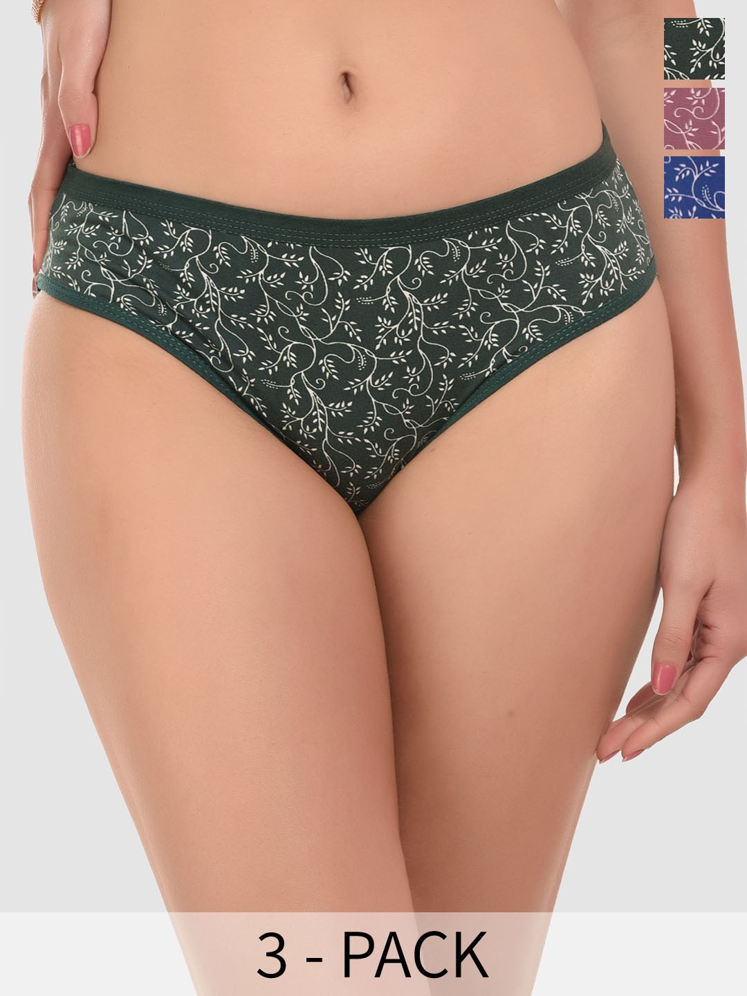 

Boleem Women Pack Of 3 Floral Printed Mid-Rise Briefs, Green