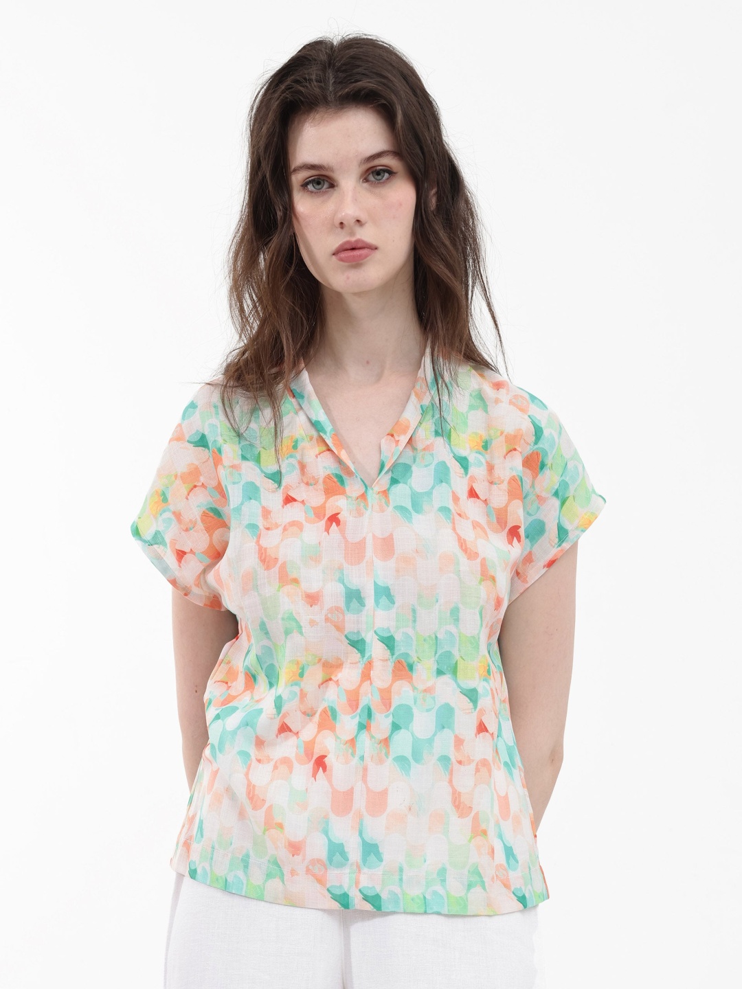 

RAREISM Print Extended Sleeves Linen Top, Multi