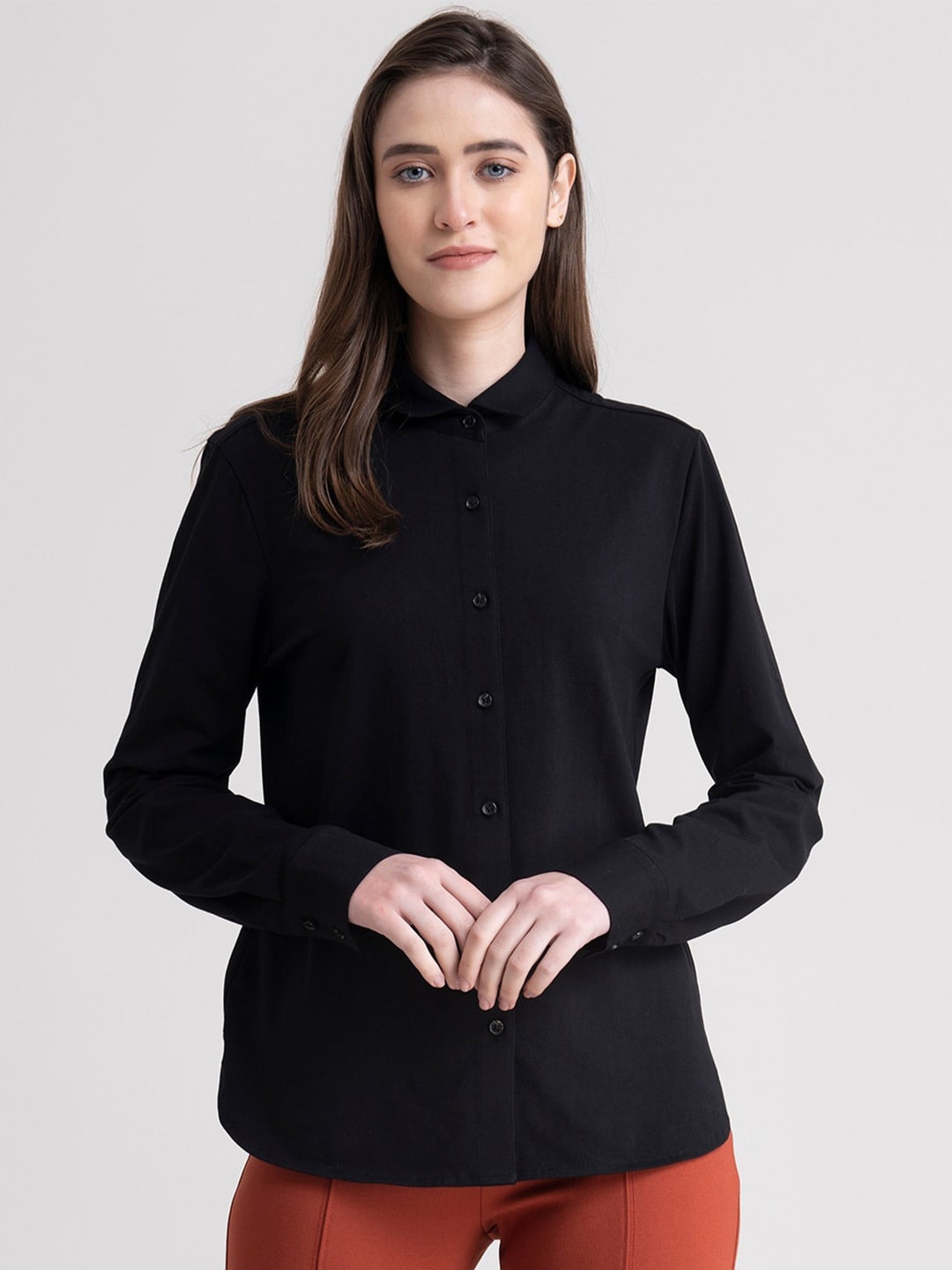 

Fab Star Women Classic Opaque Casual Shirt, Black