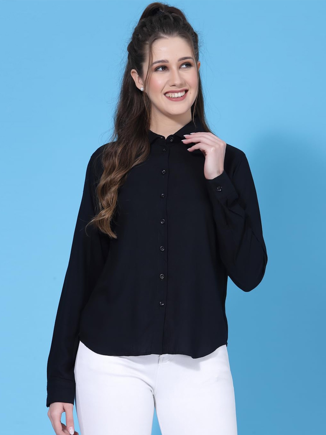 

Fab Star Women Classic Opaque Casual Shirt, Black