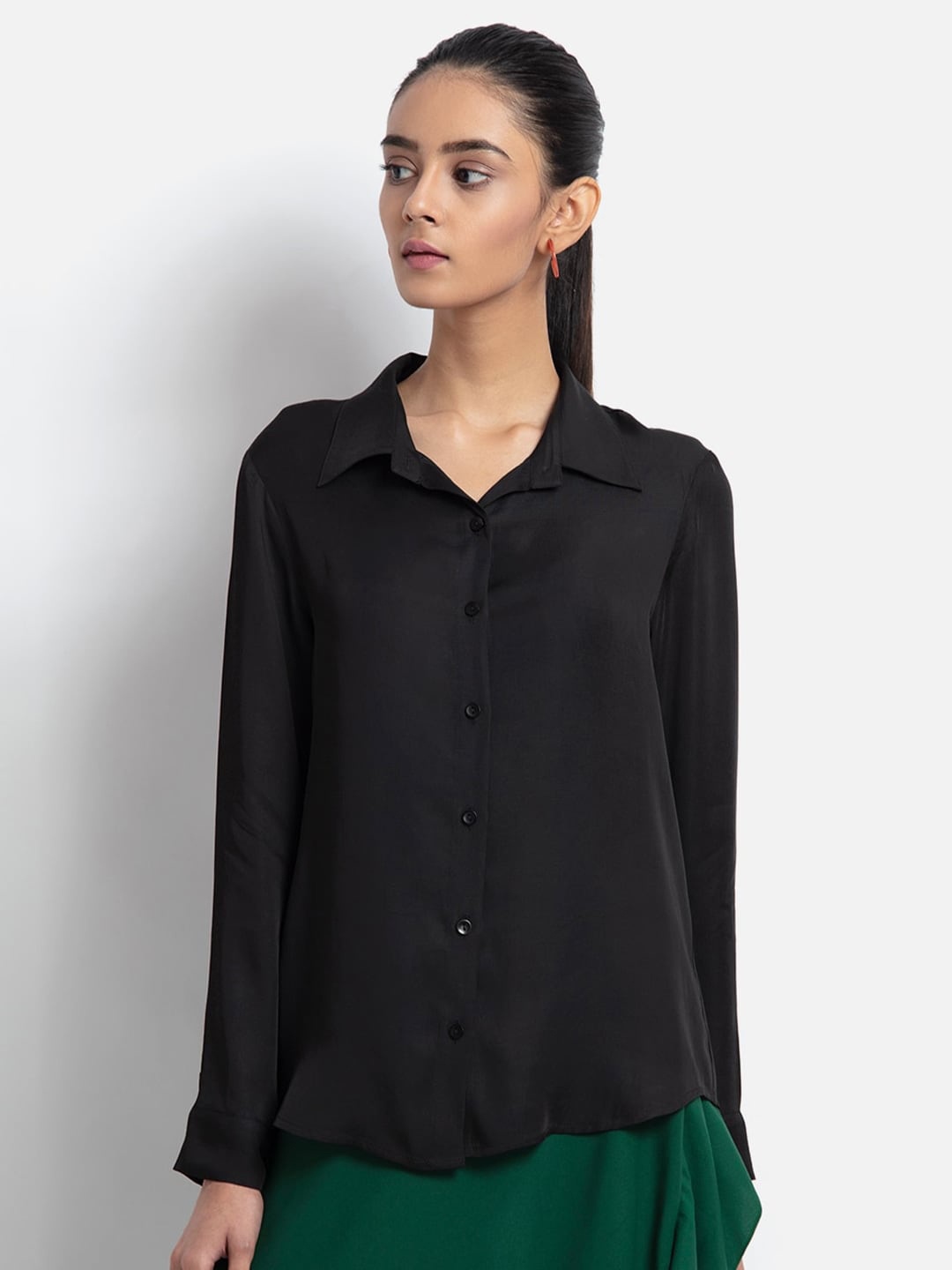 

Fab Star Women Classic Opaque Casual Shirt, Black