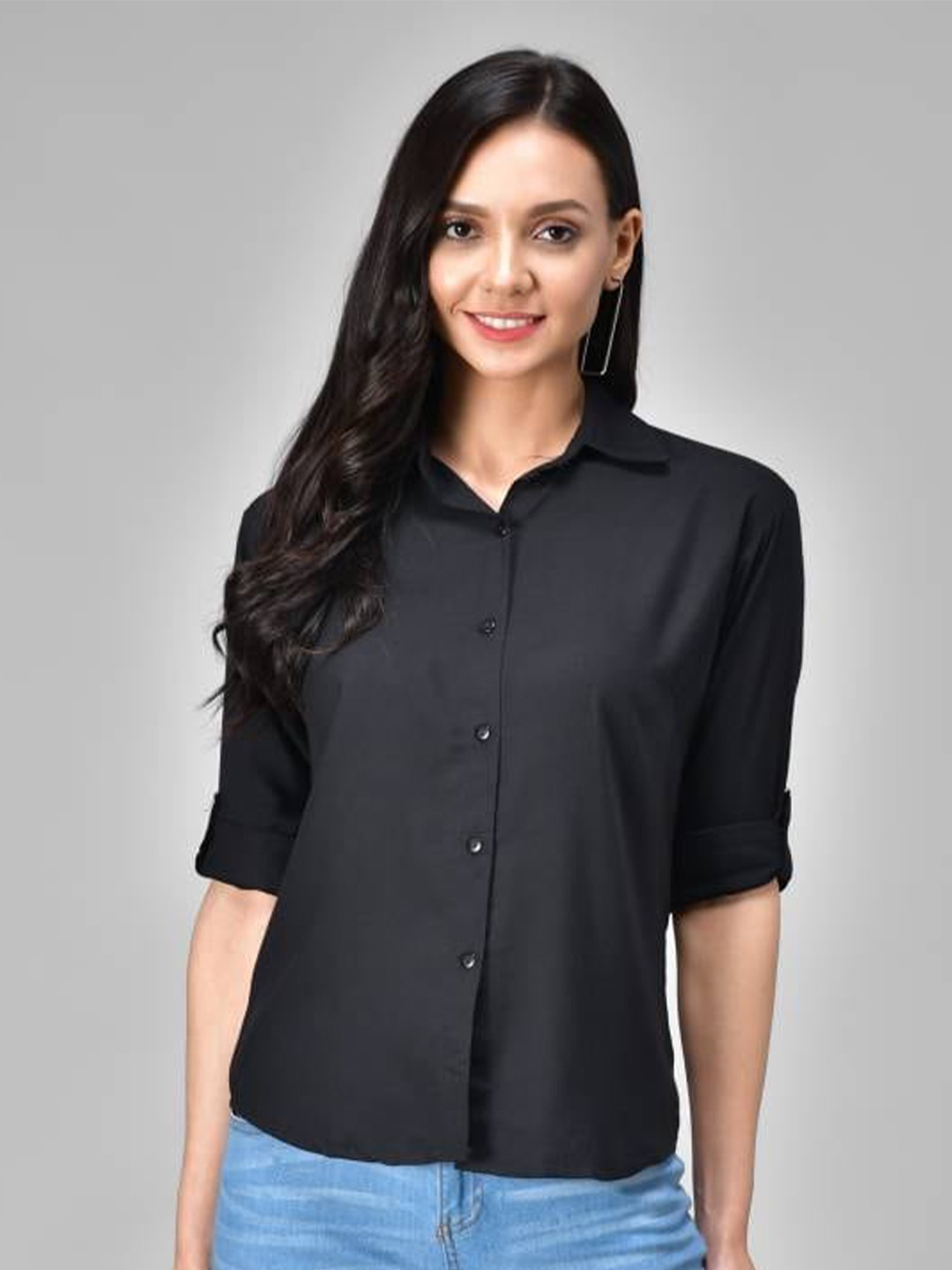 

Fab Star Women Classic Opaque Casual Shirt, Black