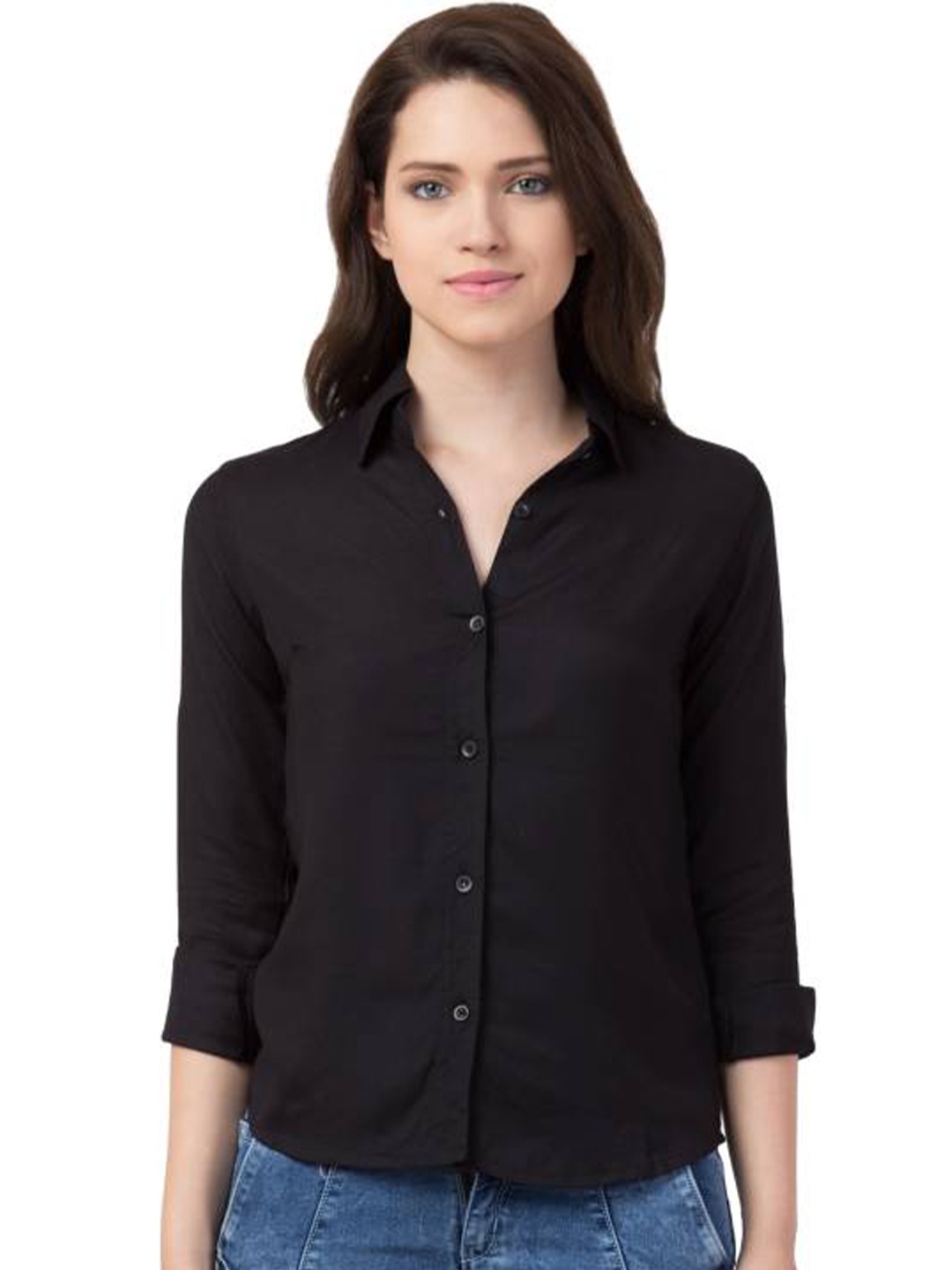 

Fab Star Women Classic Opaque Casual Shirt, Black
