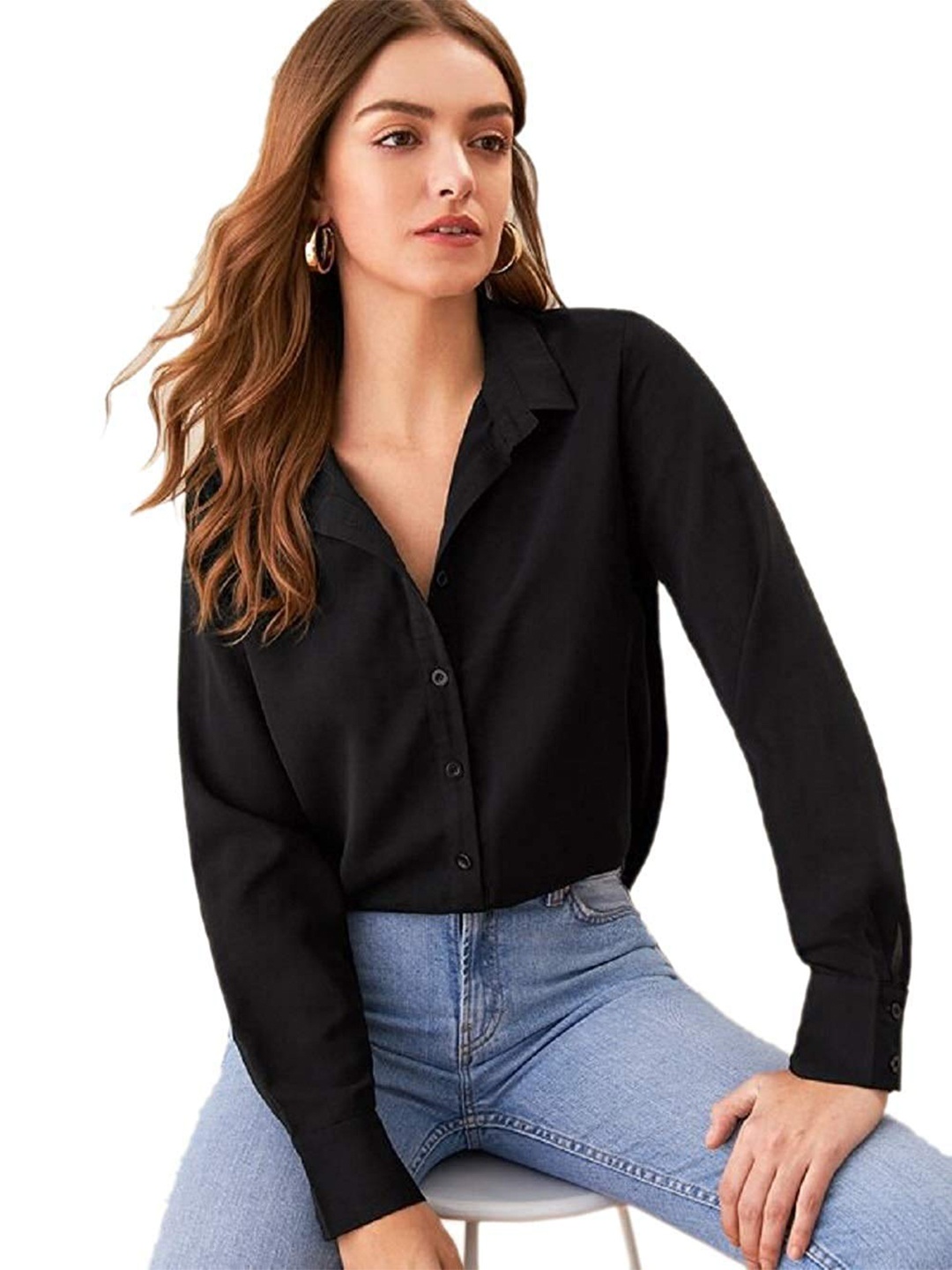 

Fab Star Women Classic Opaque Casual Shirt, Black