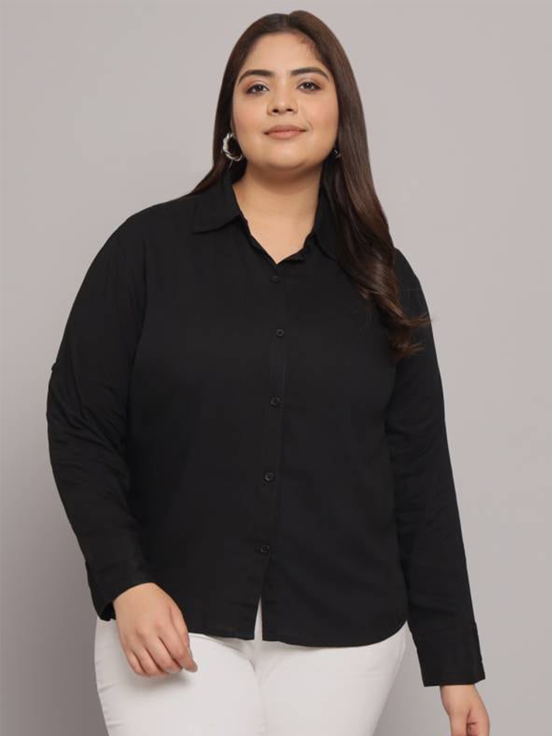 

Fab Star Women Classic Opaque Casual Shirt, Black