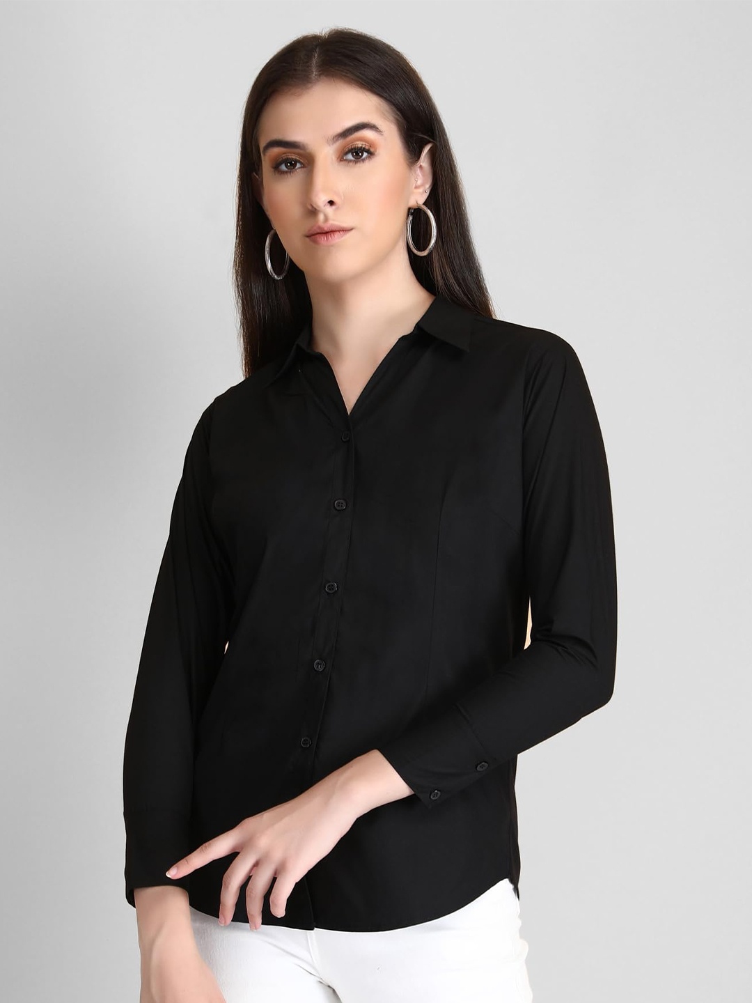 

Fab Star Women Classic Opaque Casual Shirt, Black