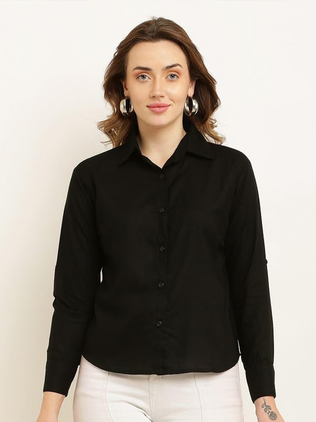 

Fab Star Women Classic Opaque Casual Shirt, Black