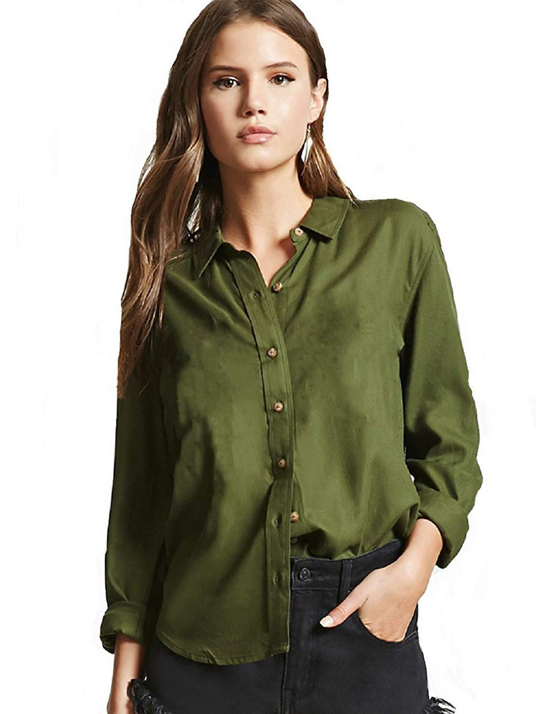 

Fab Star Women Classic Opaque Casual Shirt, Green