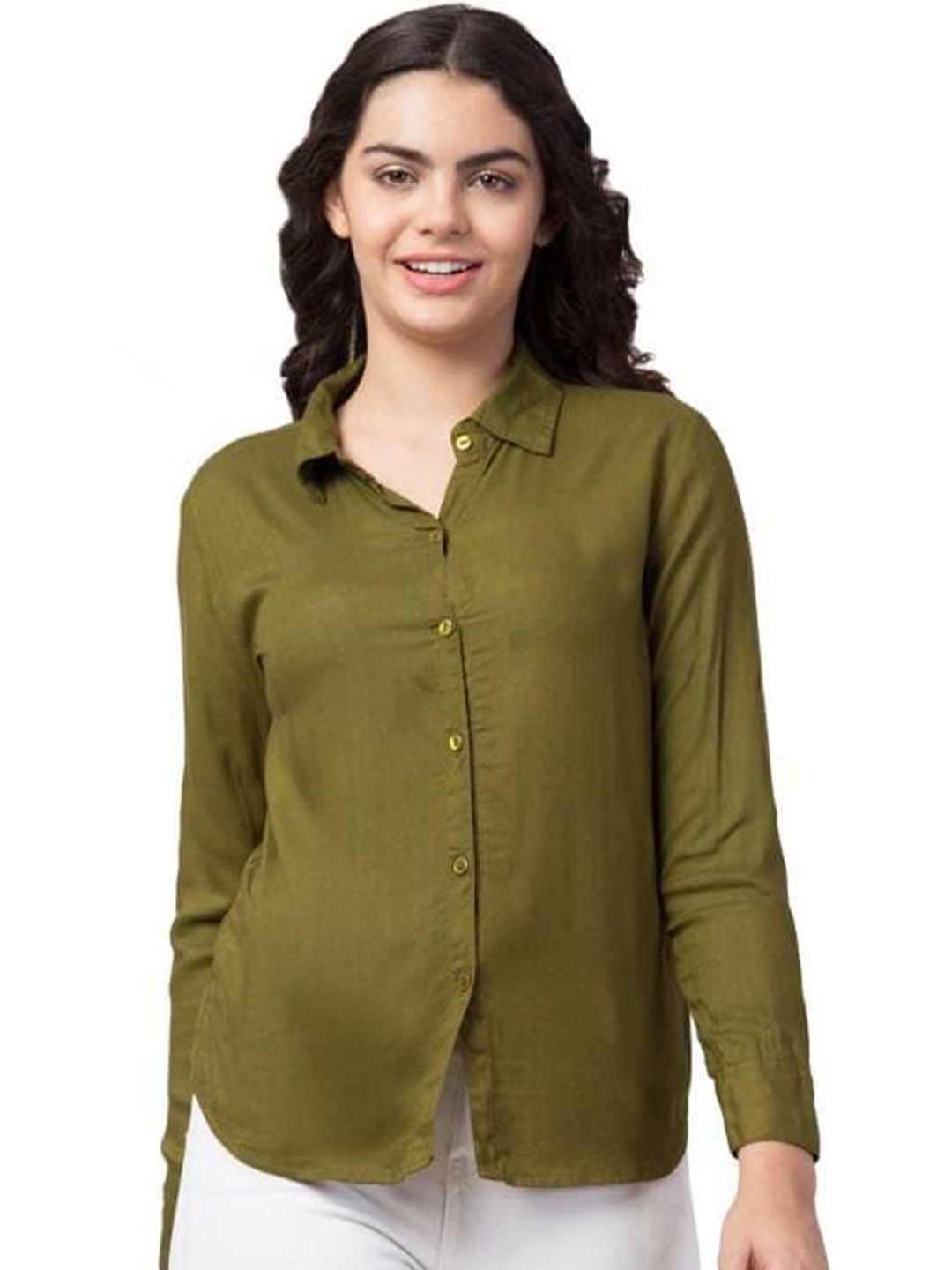 

Fab Star Women Classic Opaque Casual Shirt, Green