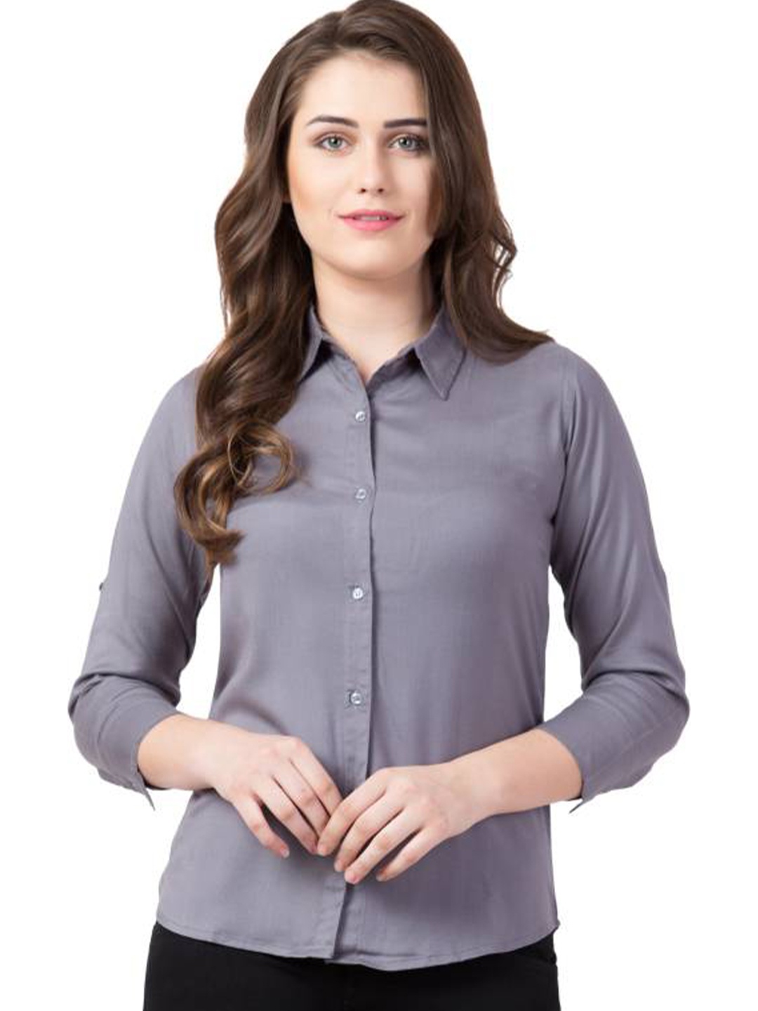 

Fab Star Women Classic Opaque Casual Shirt, Grey