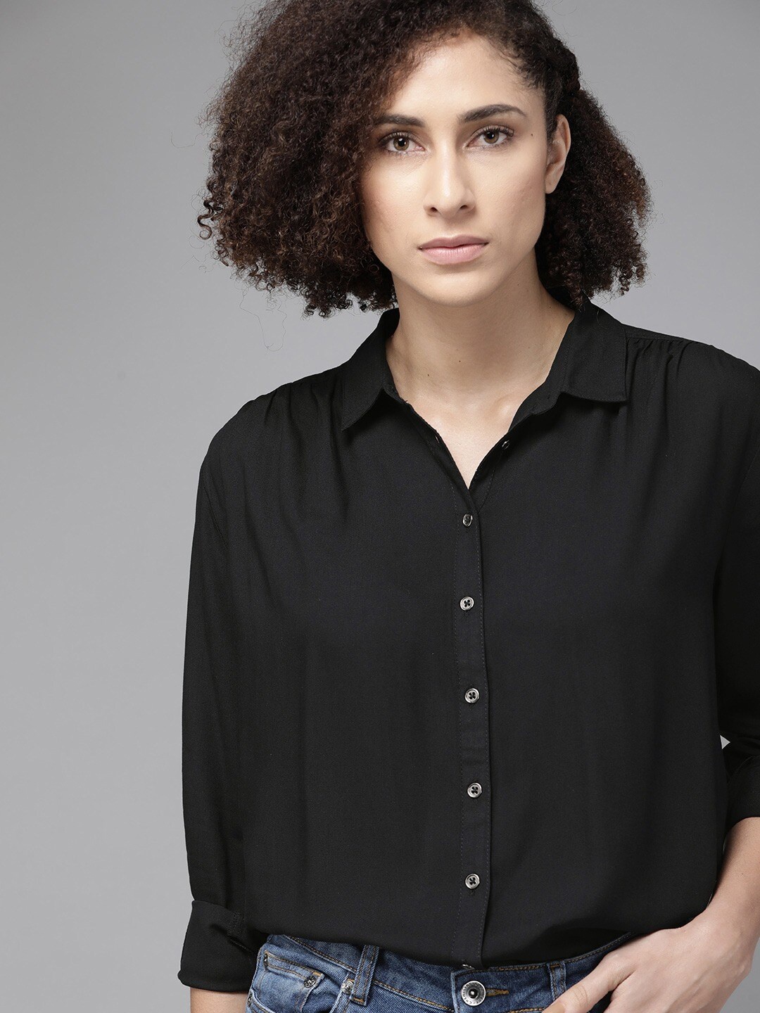 

Fab Star Women Classic Opaque Casual Shirt, Black