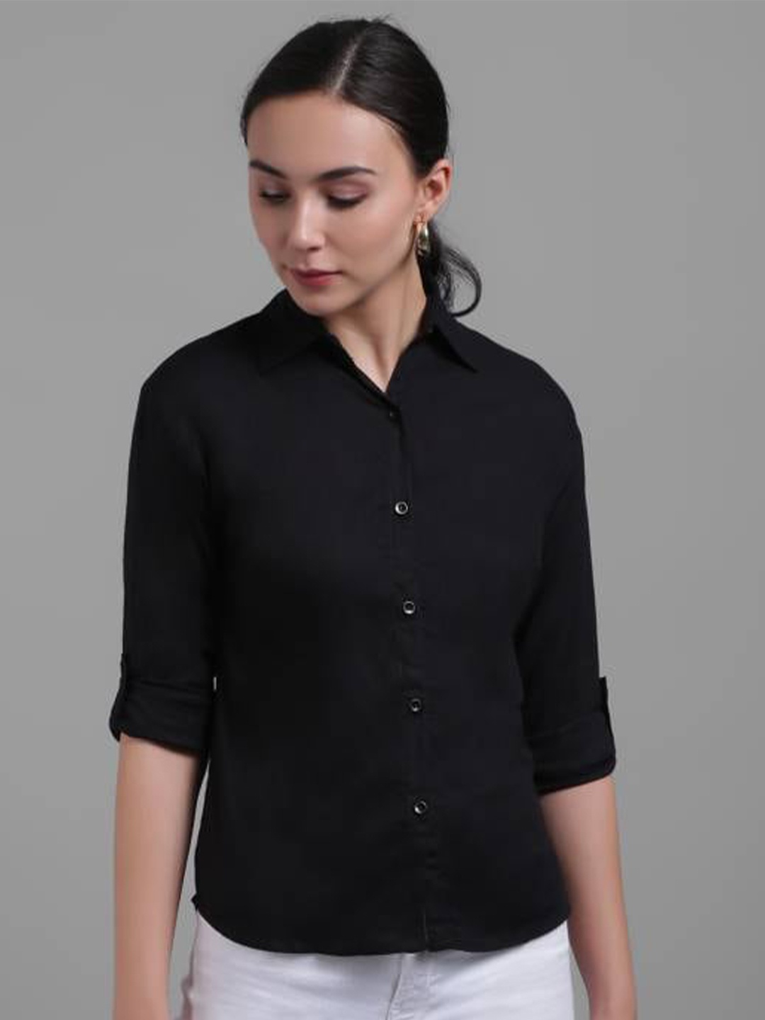 

Fab Star Women Classic Opaque Casual Shirt, Black