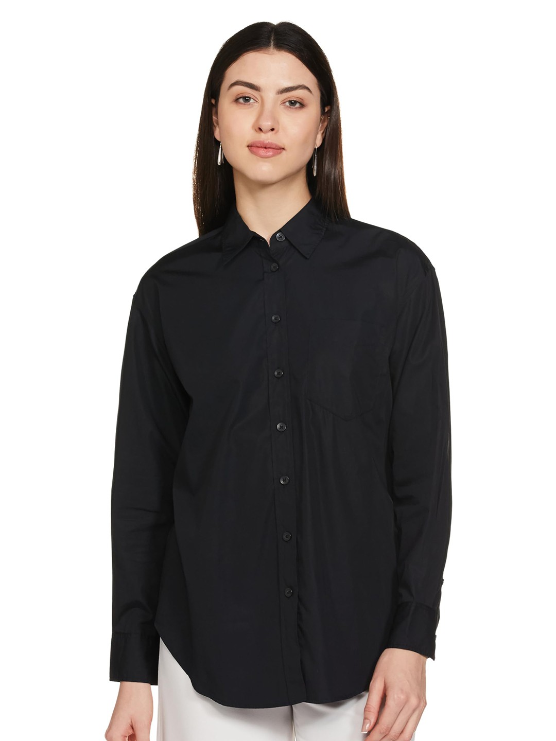 

Fab Star Women Classic Opaque Casual Shirt, Black