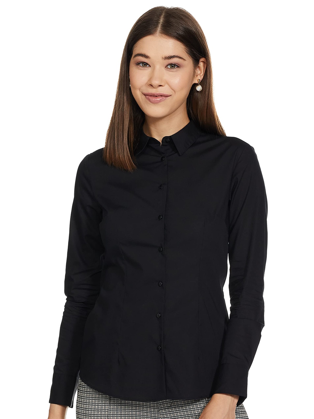 

Fab Star Women Classic Opaque Casual Shirt, Black