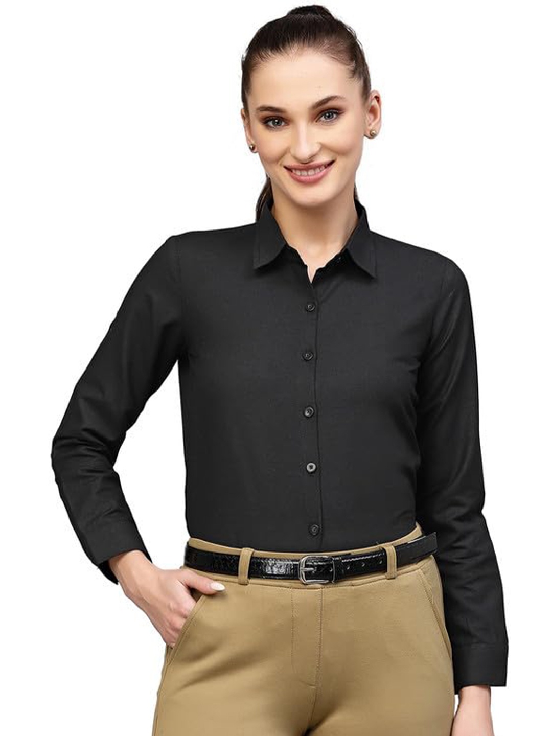 

Fab Star Women Classic Opaque Casual Shirt, Black