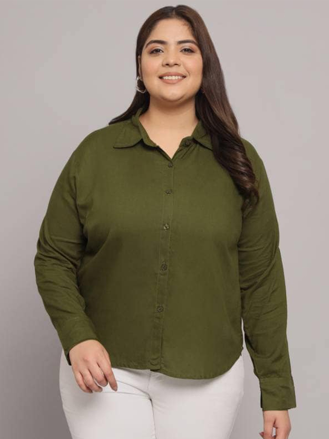 

Fab Star Women Classic Opaque Casual Shirt, Green