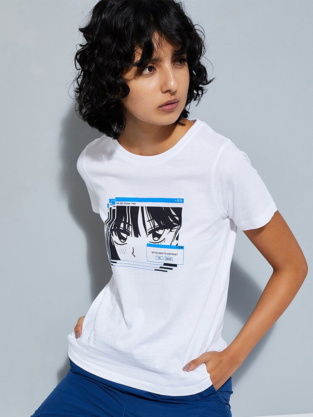 

max URB_N Women Anime Printed T-shirt, White