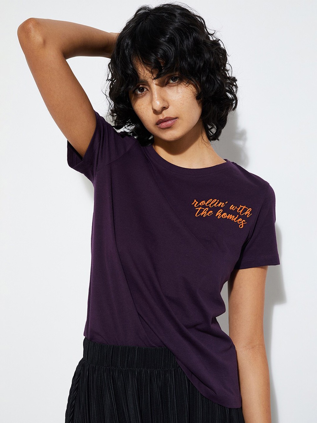 

max URB_N Women V-Neck Pockets T-shirt, Purple