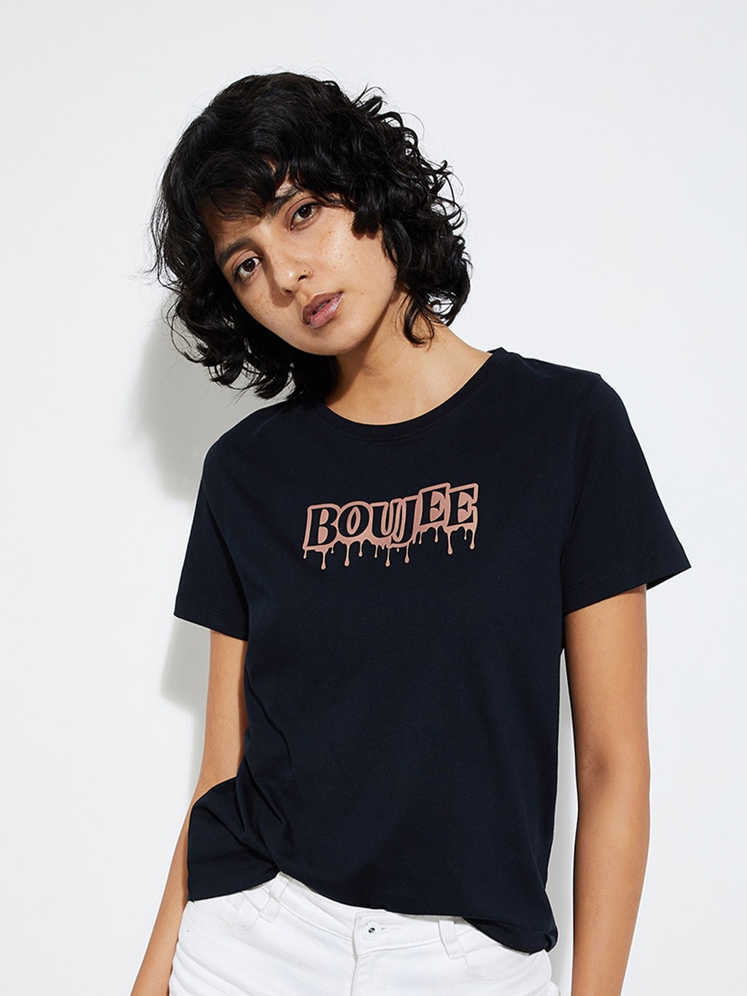

max URB_N Women Typography Printed T-shirt, Black