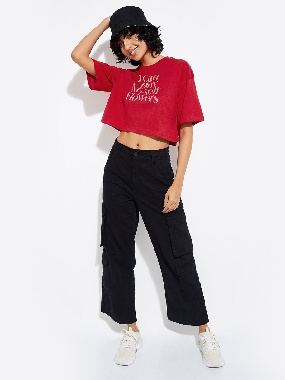 

max URB_N Women Typography Printed Applique T-shirt, Red