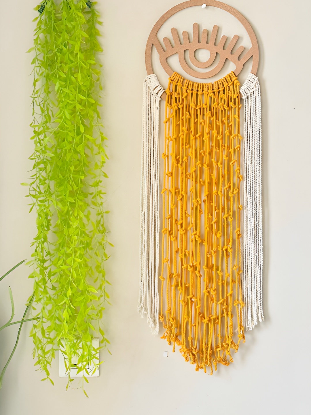 

Classy Tulip Mustard Yellow & Green MDF Evileye Mcrame Wall Hanging