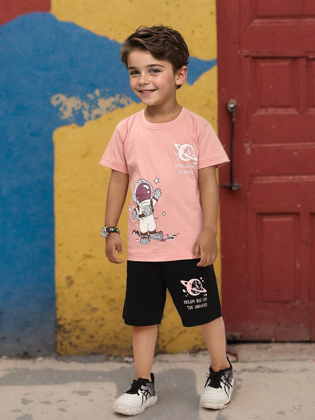 

Toonyport Boys Printed Pure Cotton T-shirt with Shorts, Pink