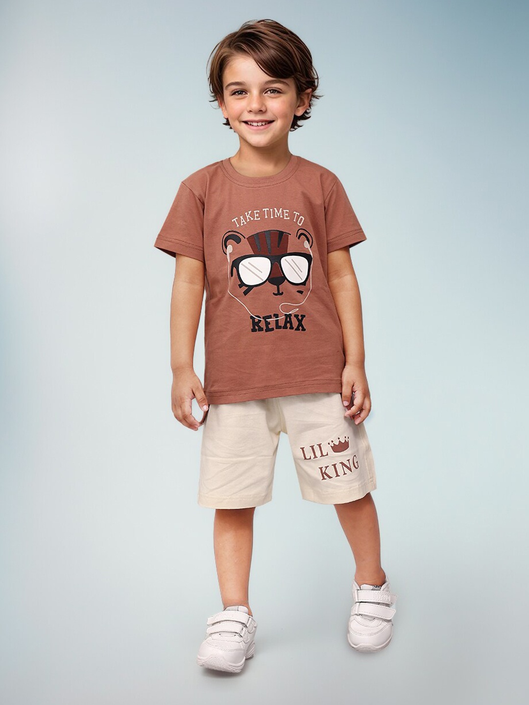 

Toonyport Boys Printed Pure Cotton T-shirt With Shorts, Brown