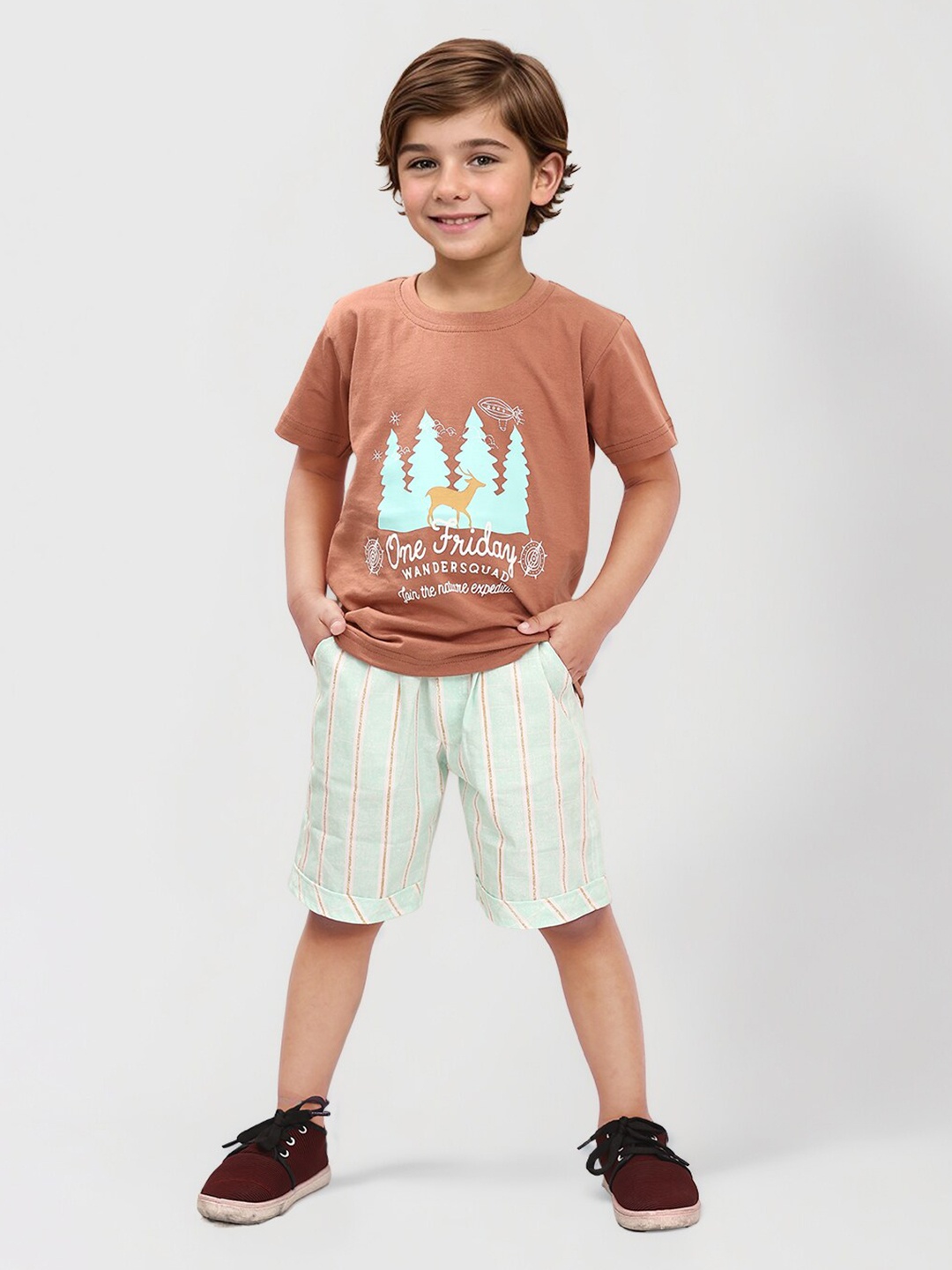 

Toonyport Boys Printed T-shirt with Shorts, Rust