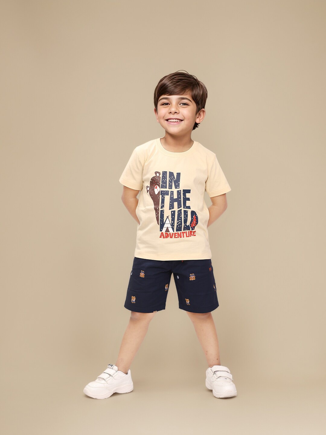 

Toonyport Boys Printed Pure Cotton T-shirt With Shorts, Cream