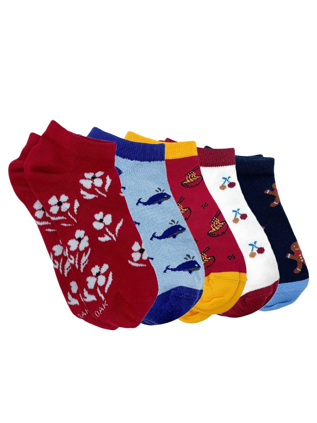 

Mint & Oak Women Pack Of 5 Patterned Ankle Length Socks, Red