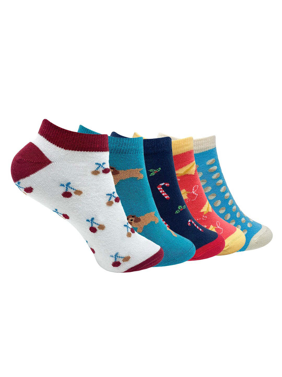

Mint & Oak Women Pack Of 5 Patterned Ankle Length Socks, Blue