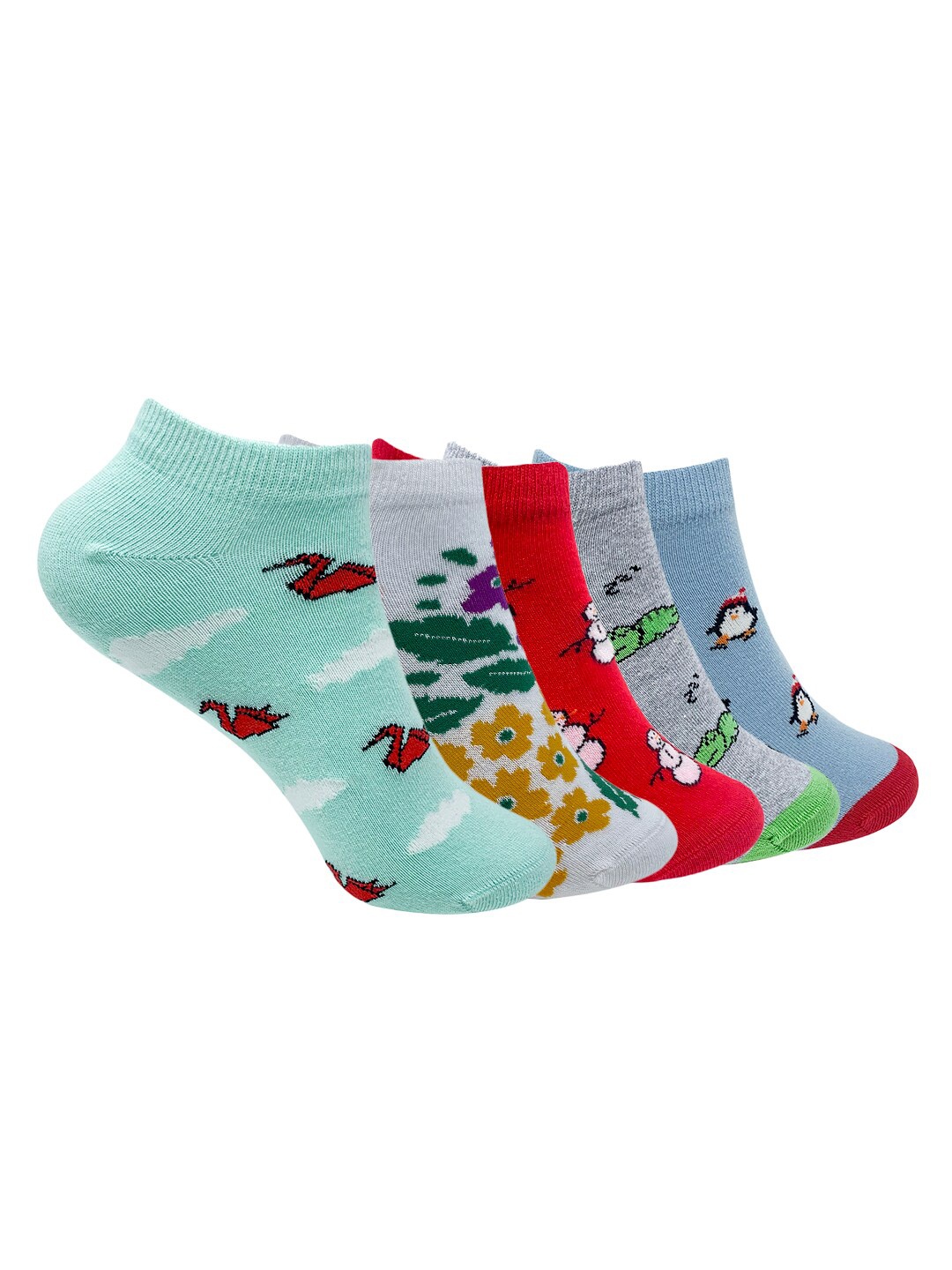 

Mint & Oak Women Pack Of 5 Snazzy Snug Patterned Ankle Length Socks, White