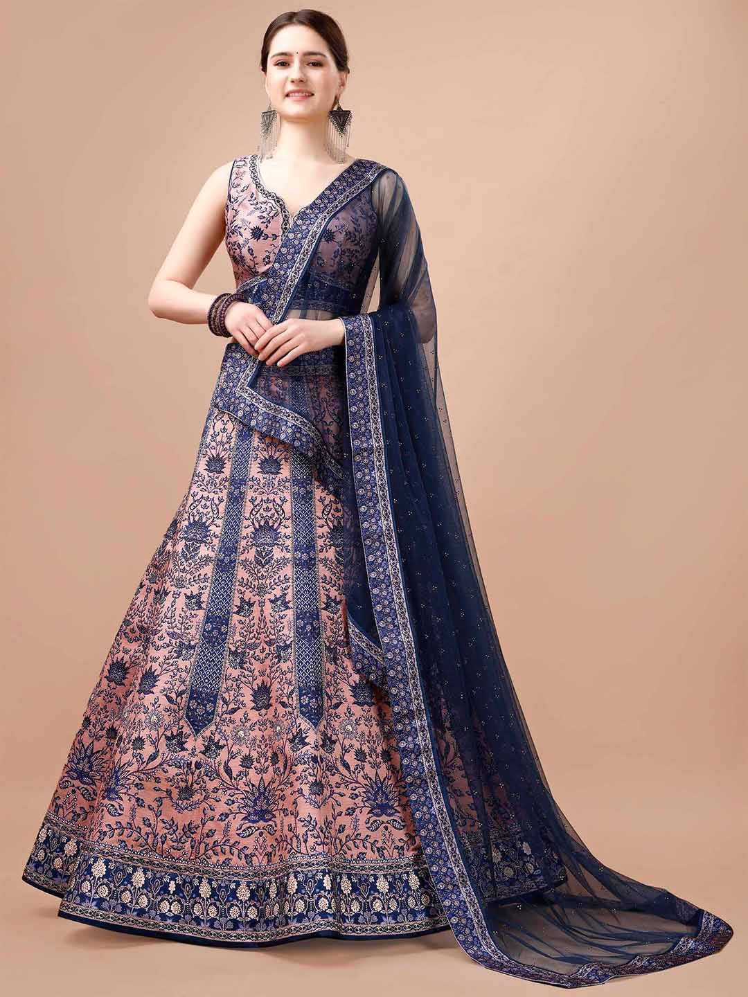 

SAPTRANGI Printed Ready to Wear Lehenga & Blouse With Dupatta, Peach