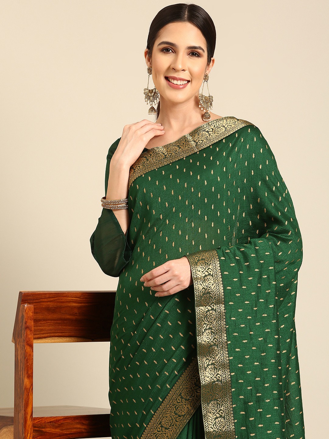 

HERE&NOW Floral Zari Saree, Green