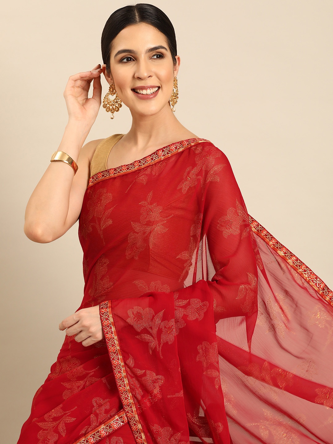 

HERE&NOW Floral Woven Design Saree, Maroon