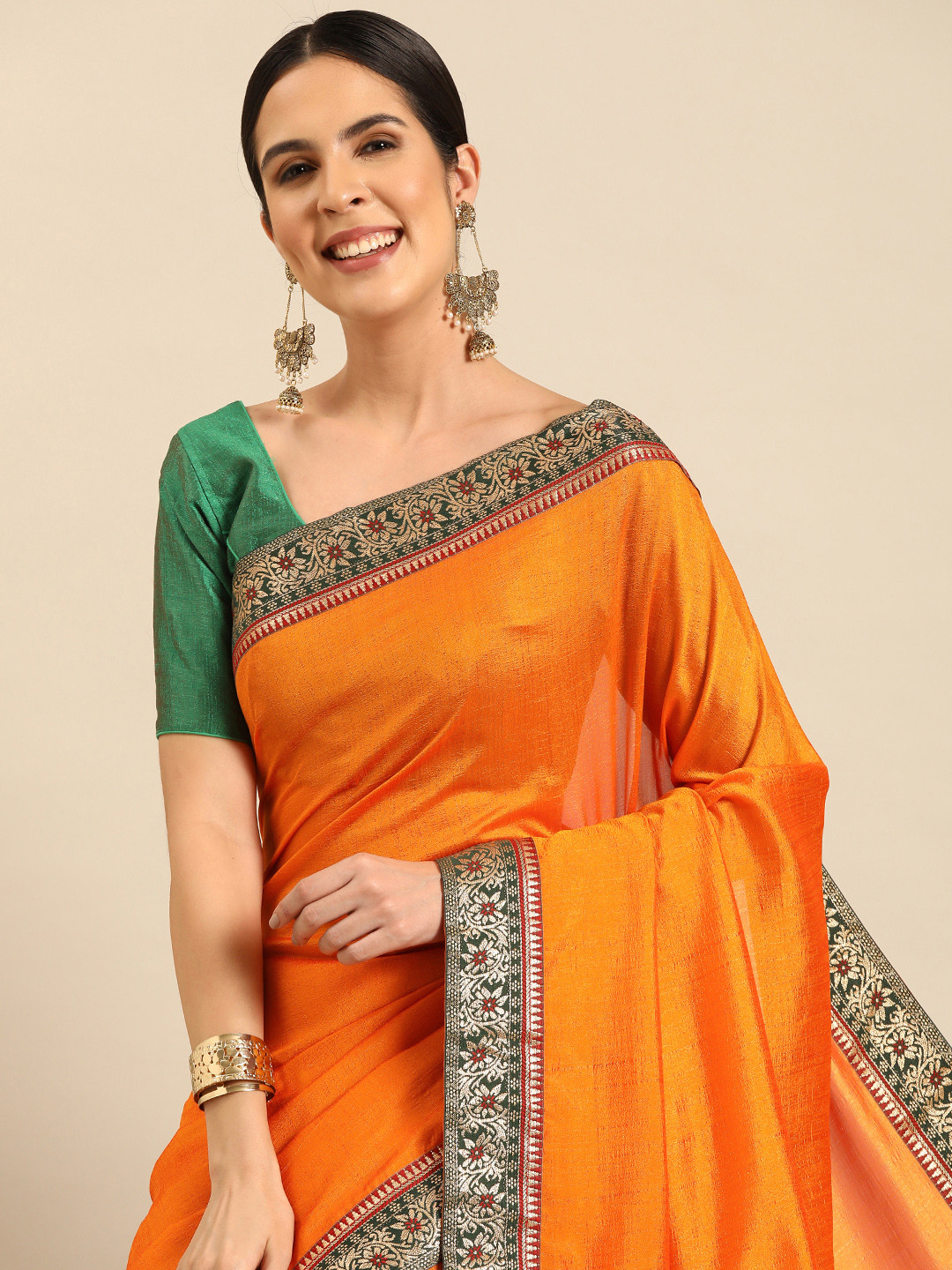 

HERE&NOW Solid Woven Design Saree, Yellow