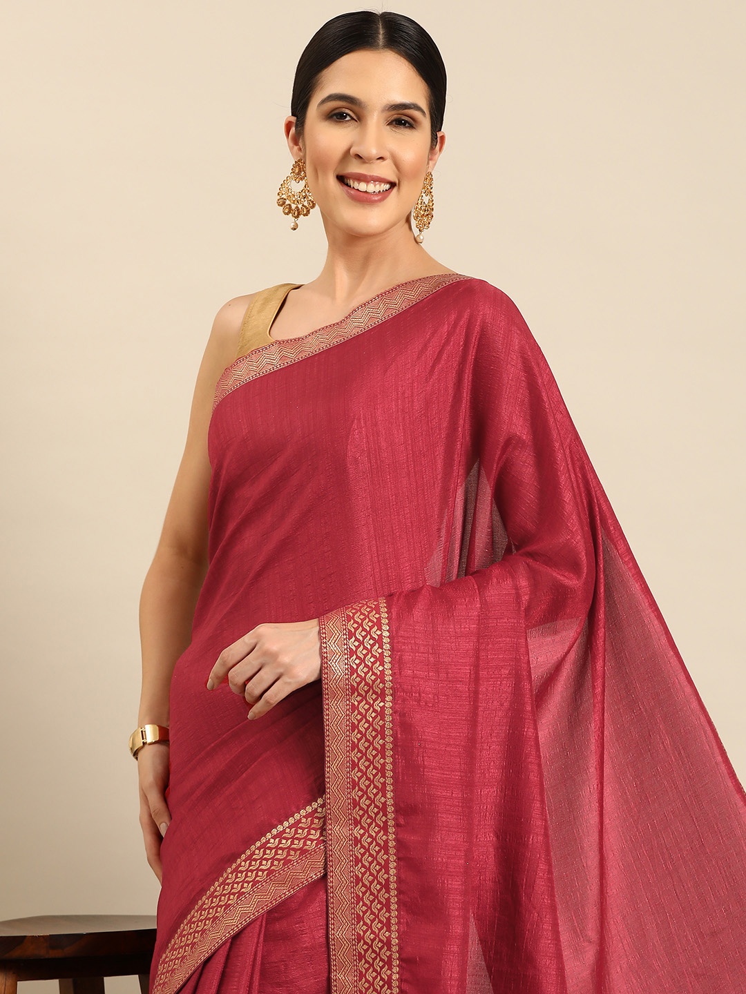 HERE&NOW Solid Woven Design Saree, Maroon