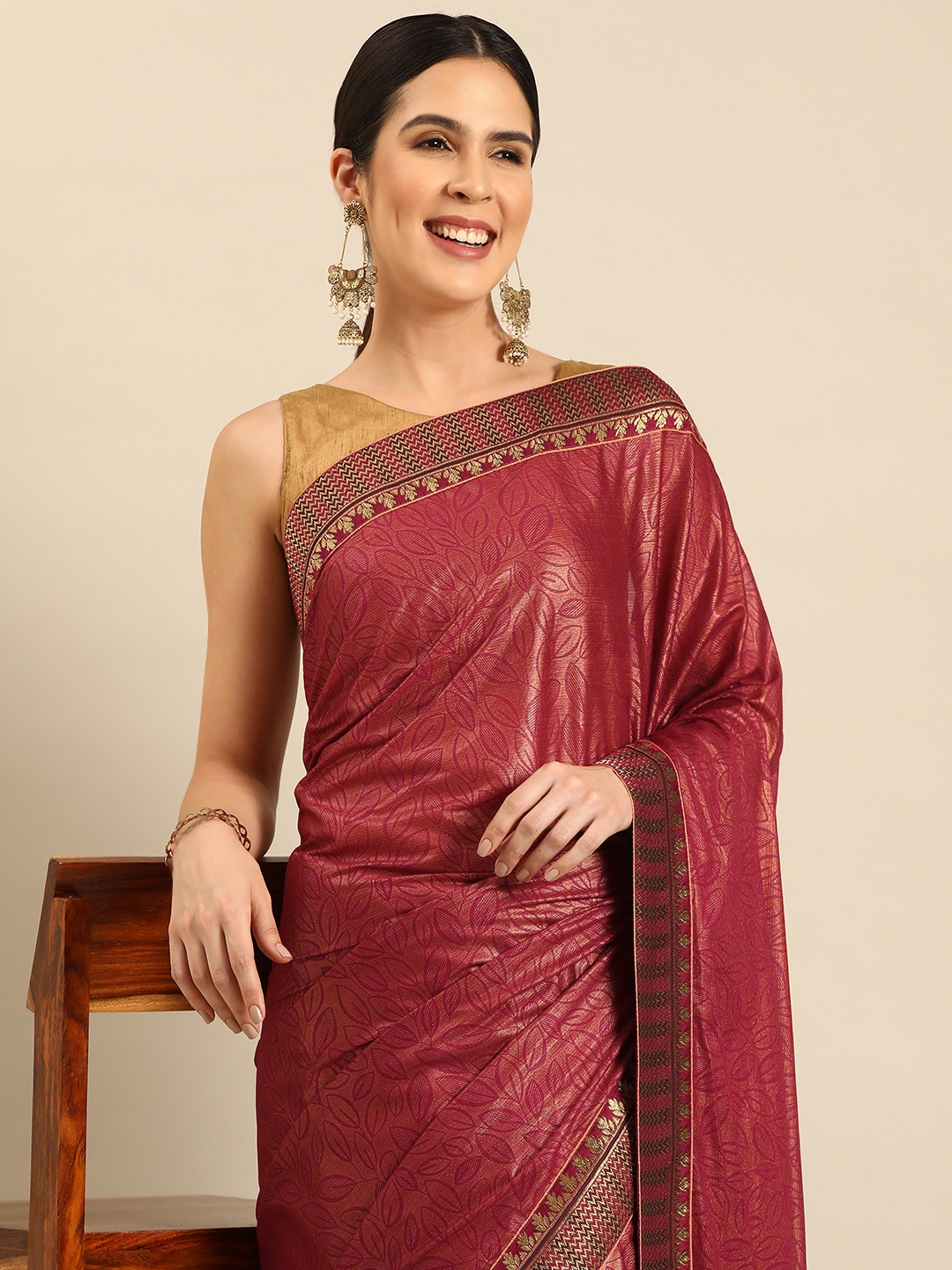 HERE&NOW Woven Design Zari Saree, Red
