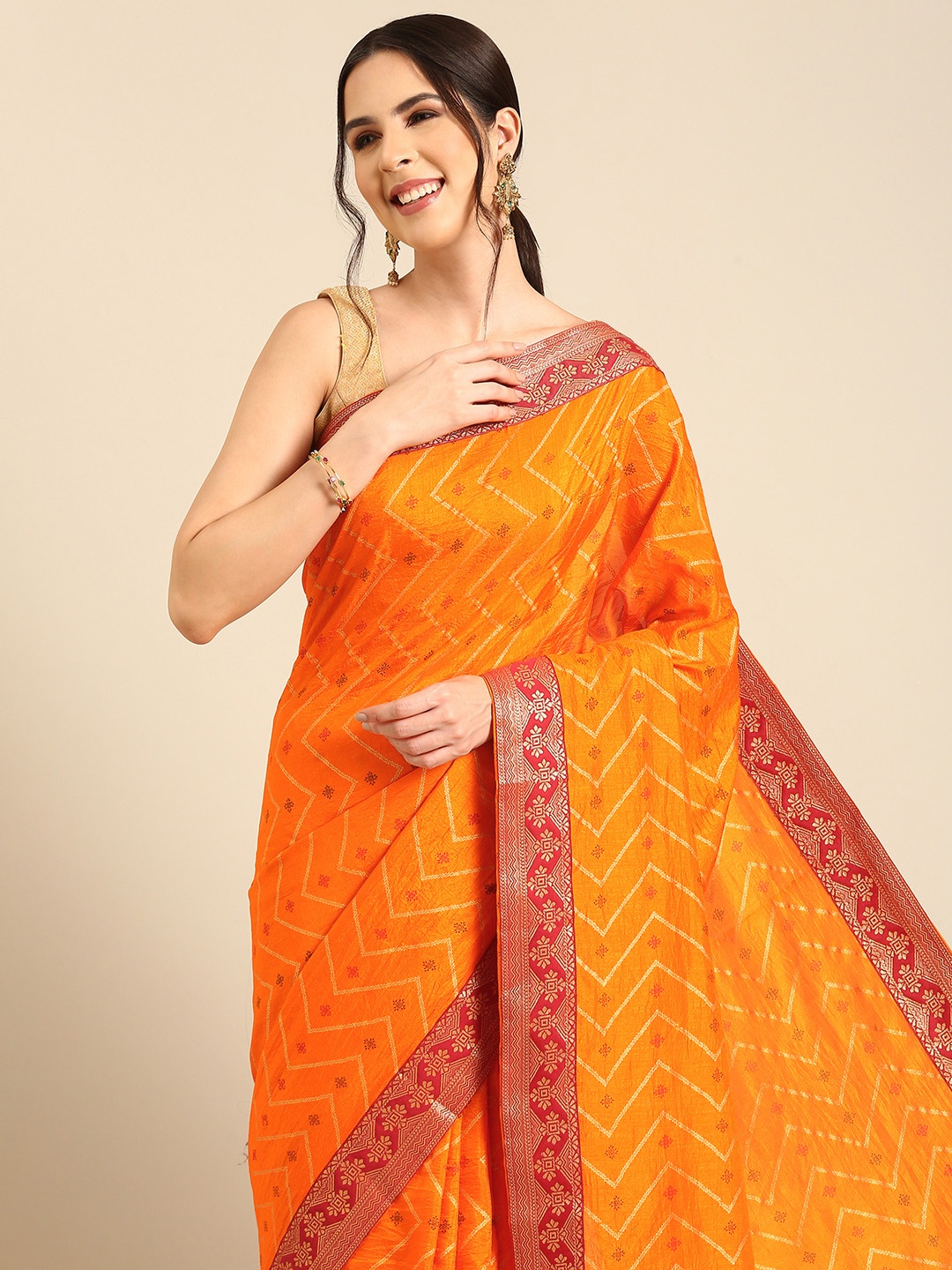 

HERE&NOW Geometric Vichitra Silk Saree, Yellow