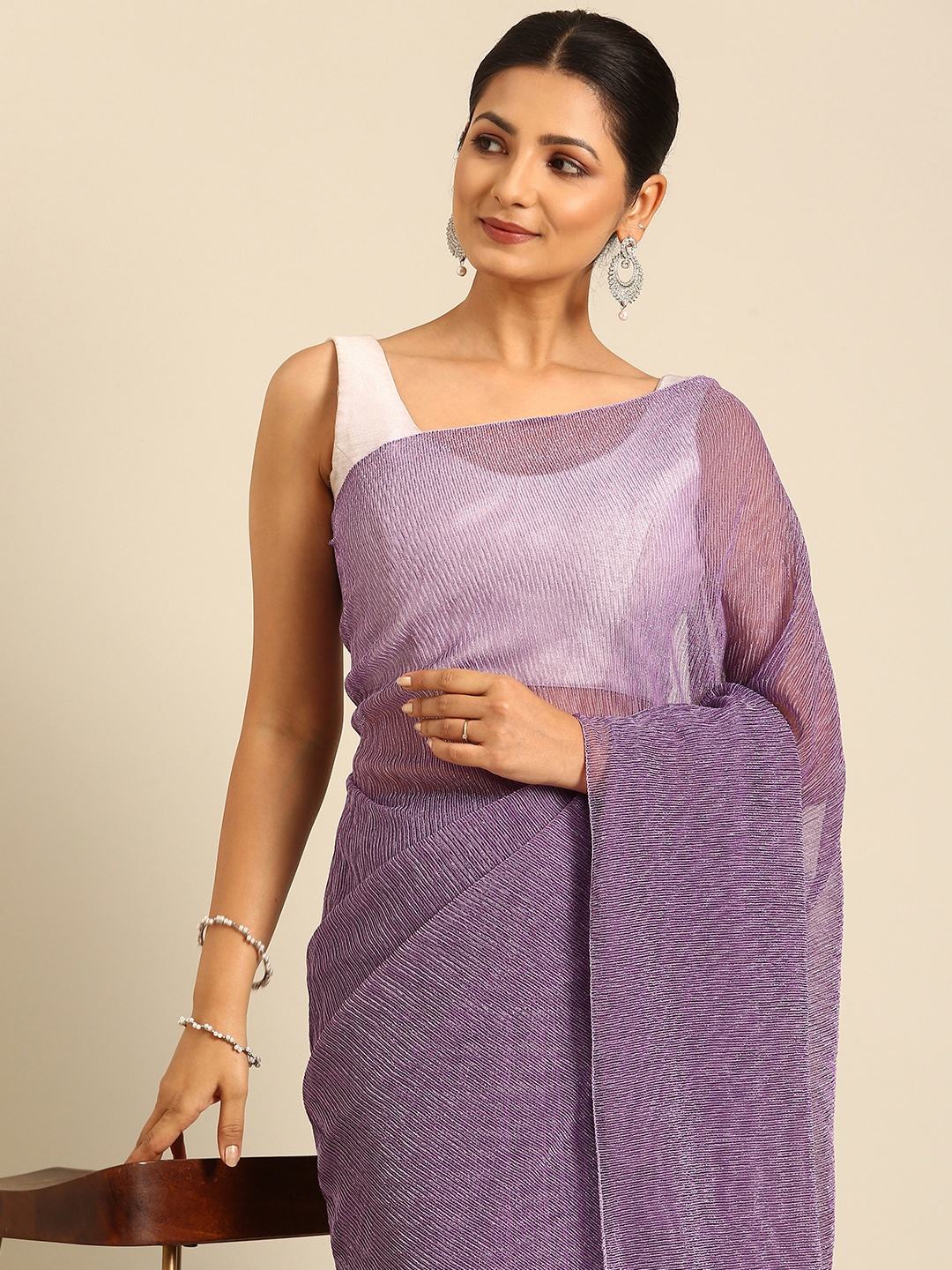 

HERE&NOW Embellished Zari Saree, Lavender