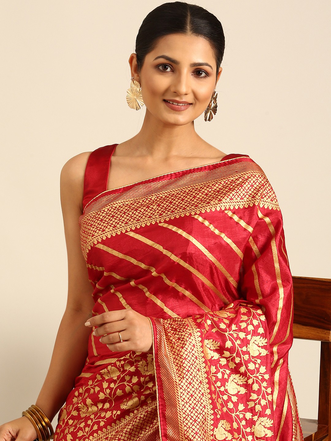 

HERE&NOW Vichitra Silk Foil Work, Maroon