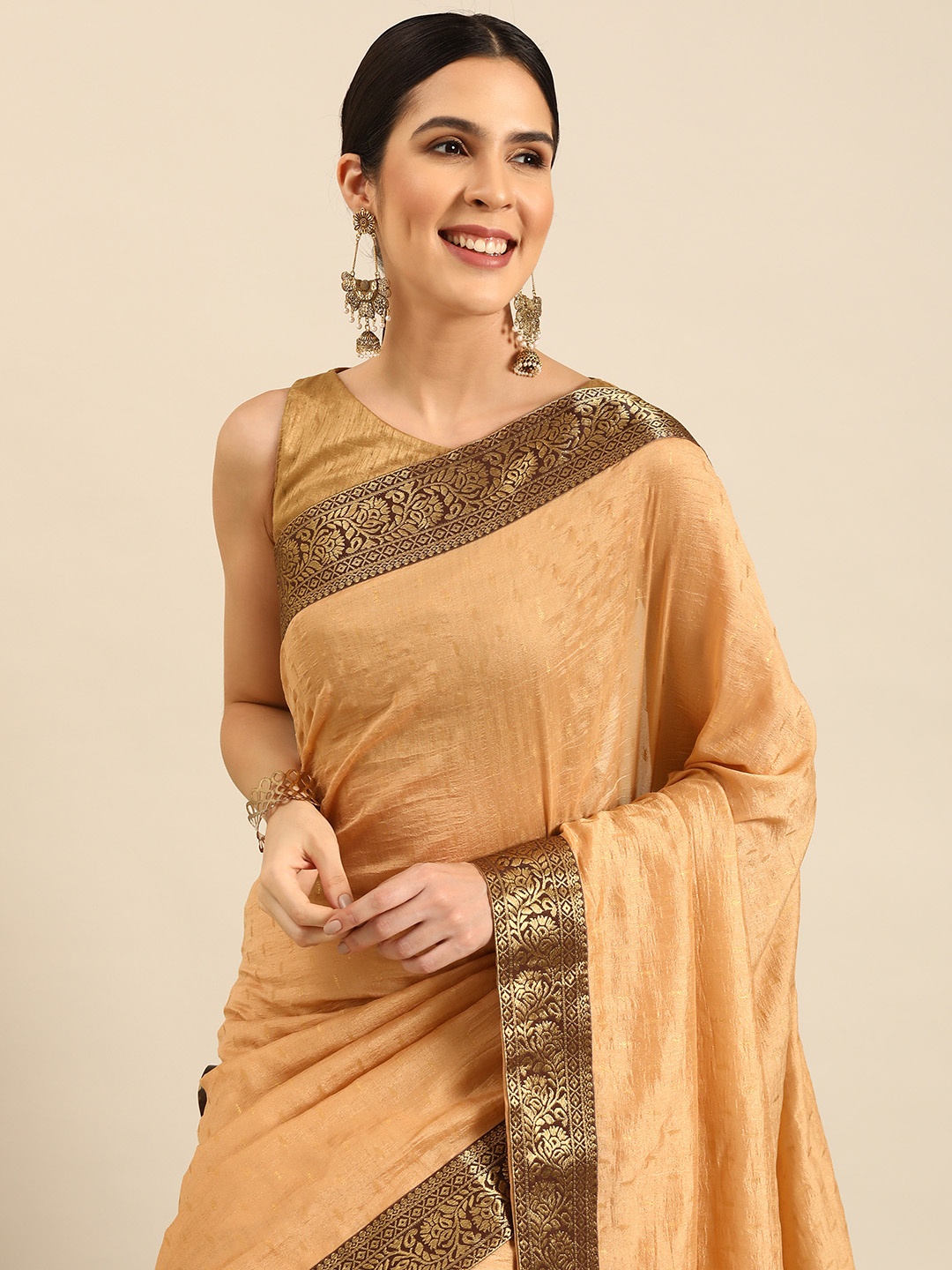 

HERE&NOW Woven Design Saree, Beige